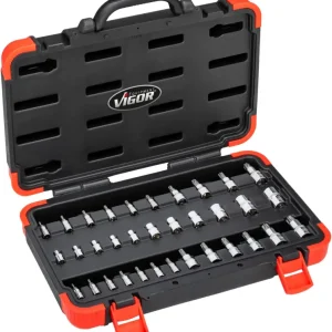 VIGOR Steckschlüsseleinsatz Satz V1781N 1/4", 3/8", 1/2" 34-teilig E4 – E20 T8 Rabatt