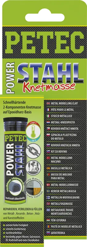 Nur Heute Petec Power Stahl 2K Knetmasse Flüssigkleber Metall Klebstoff SB-Karte 50g 97450
