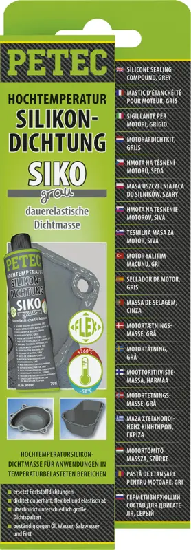 Neu Im Sortiment Petec Hochtemperatur Silikondichtung Siko grau dauerelastisch 260°C 70ml 97680