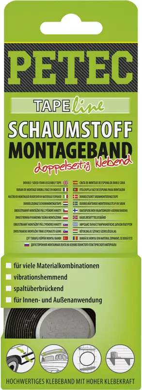 Petec Montageband doppelseitiges Schaumstoff-Klebeband SB-Karte 2m x 12mm 87122 Kracherpreis