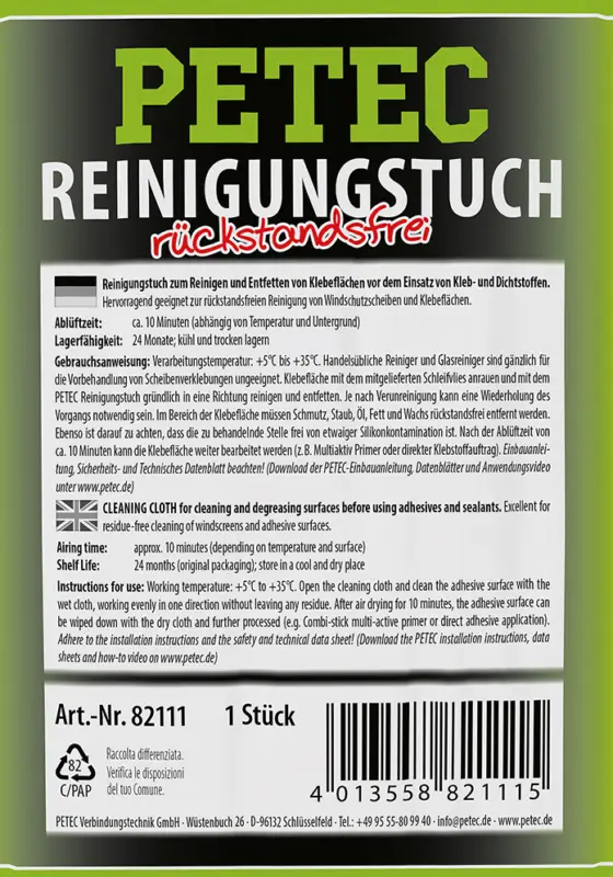 Petec Reinigungstuch rückstandsfrei Klebeflächenreiniger Entfetter 82111 Top-Seller