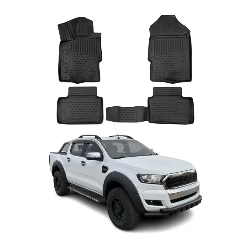 Expressversand OMAC Gummimatten Fußmatten für Ford Ranger 2012-2022 SuperCab RHD TPE Schwarz 4x