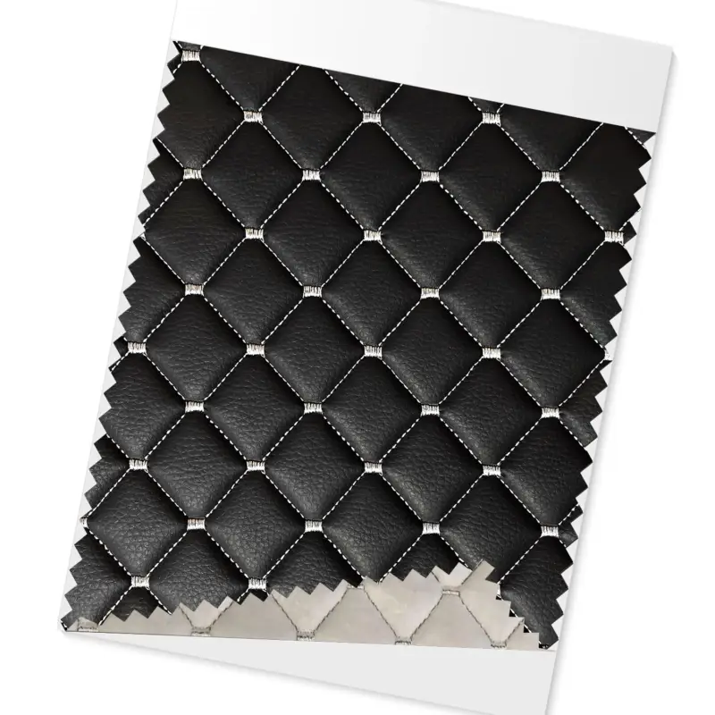 Beliebt 140cmx100cm Geprägte Schwarz Kunstleder Weiße Diamant-Stich Auto Polsterung