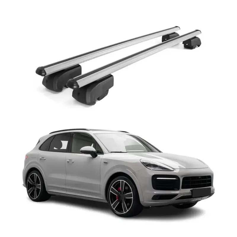 Billig Dachträger Gepäckträger für Porsche Cayenne 2018-2023 ABE Aluminium Grau 2x