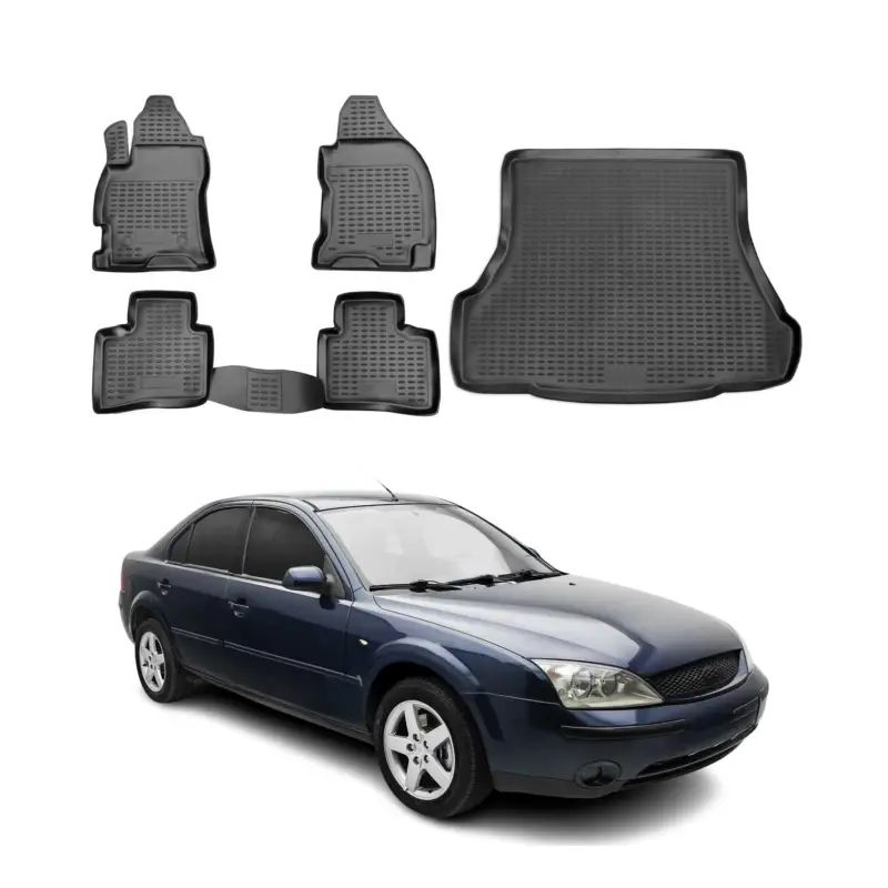 Direkt Vom Hersteller Fußmatten & Kofferraumwanne Set für Ford Mondeo mk3 2000-2007 TPE Schwarz