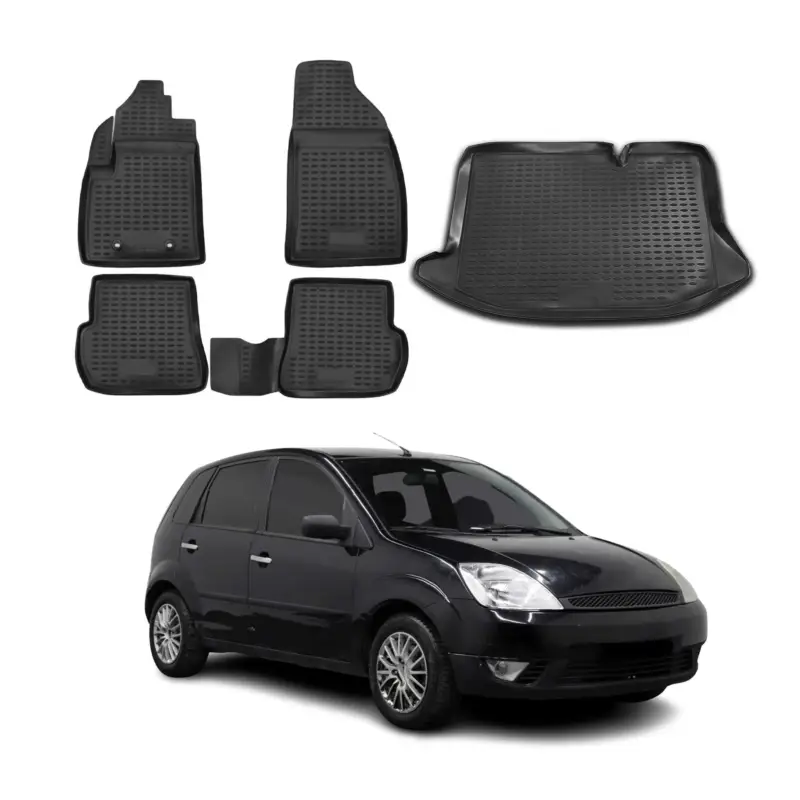 Fußmatten & Kofferraumwanne Set für Ford Fiesta 2001-2008 Gummi TPE Schwarz 5x Zertifiziert
