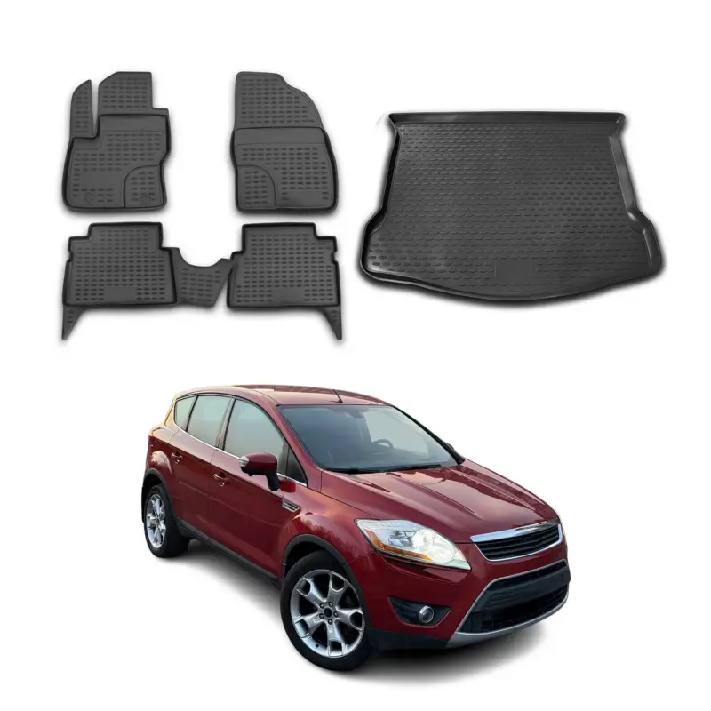 Fußmatten & Kofferraumwanne Set für Ford Kuga I 2008-2012 Gummi TPE Schwarz 5x Garantierte Lieferung