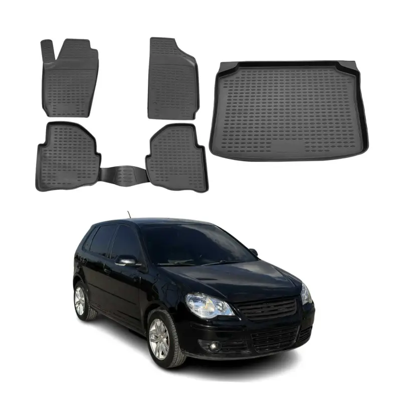 Fußmatten & Kofferraumwanne Set für VW Polo 2001-2009 Gummi TPE Schwarz 5x Preiswert