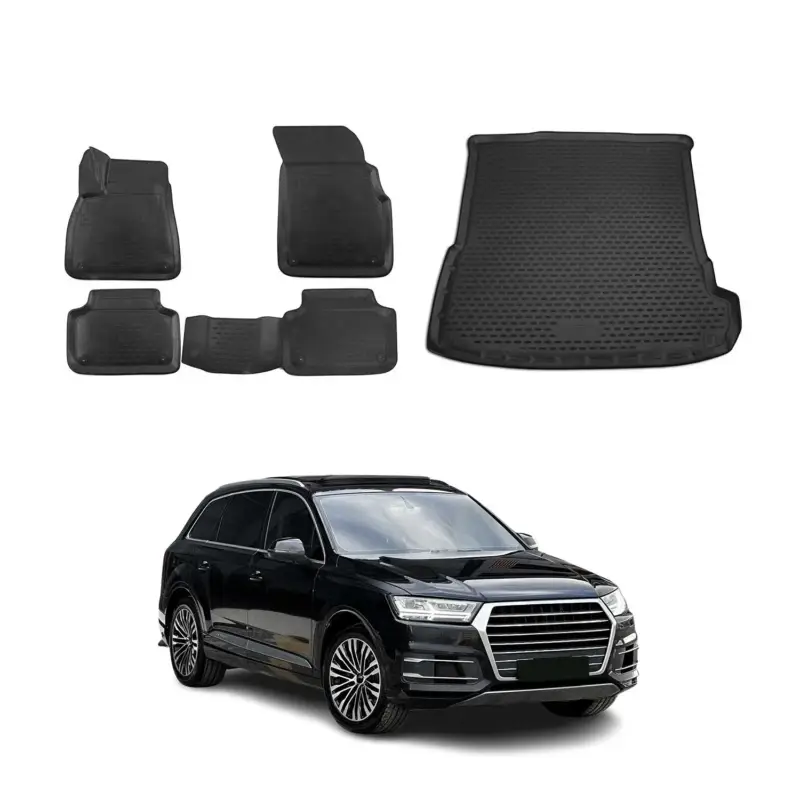 Aktuell Fußmatten & Kofferraumwanne Set für Audi Q7 4M 2015-2026 Gummi TPE Schwarz 5x