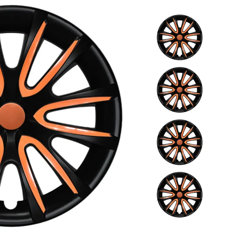 4x Radblenden Radkappen Radzierblenden für 14" Zoll Stahlfelgen Schwarz Orange Geprüft