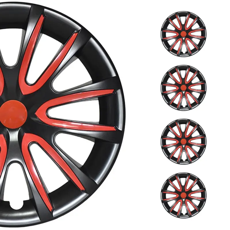 Aktuell 4x 14" Radkappen Radzierblenden Radblenden für VW für Audi für Skoda Schwarz Rot