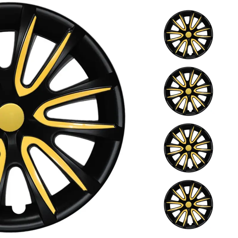 4x Radblenden Radkappen Radzierblenden für 14" Zoll Stahlfelgen Schwarz Gelb Knallerangebot