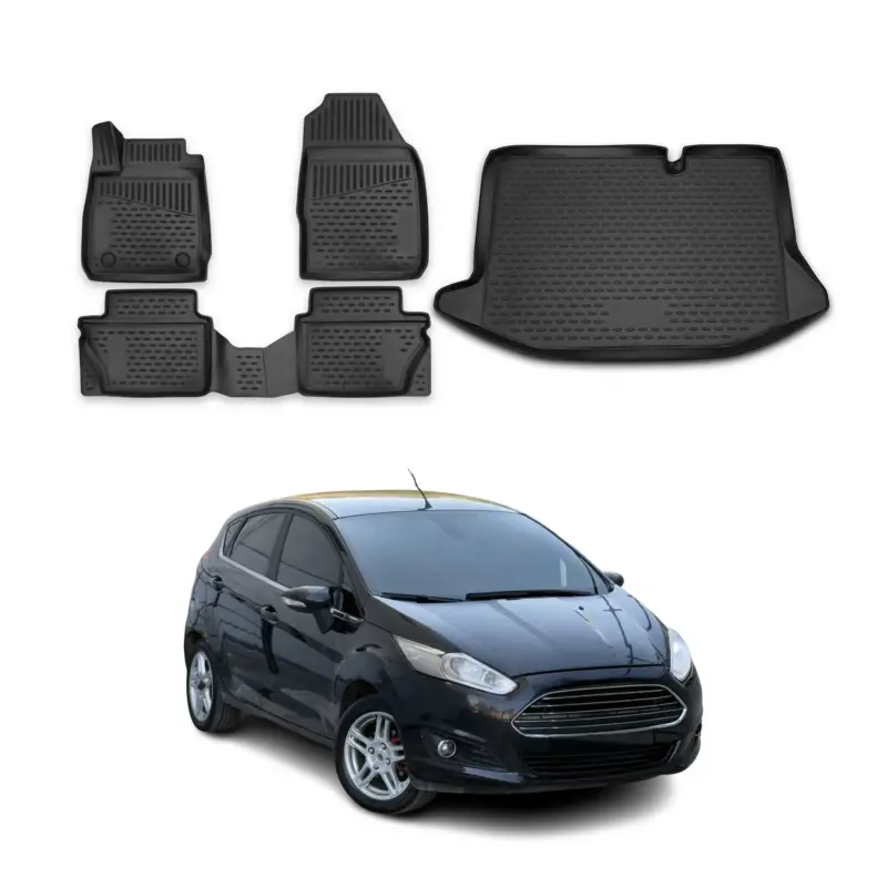 Letzte Chance Fußmatten & Kofferraumwanne Set für Ford Fiesta VI 2011-18 Gummi TPE Schwarz 5x