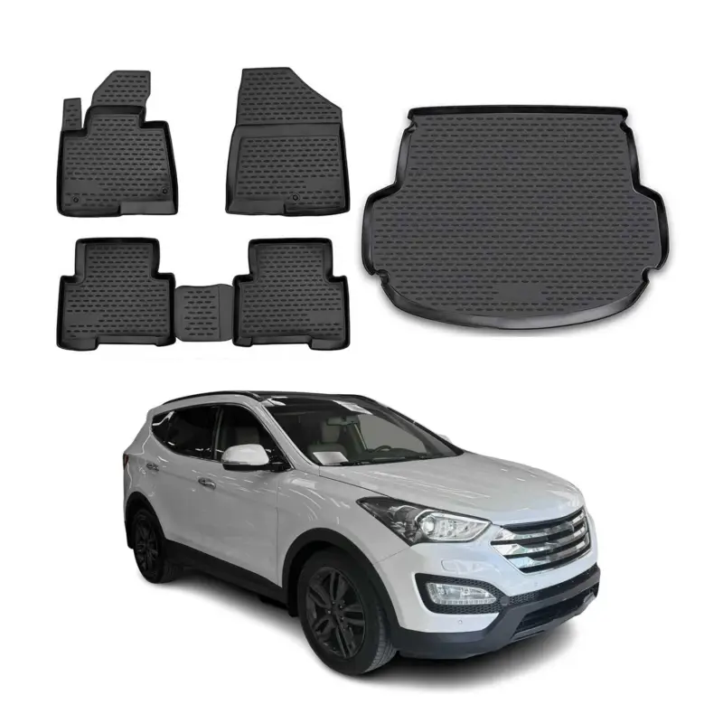 Sonderaktion Fußmatten & Kofferraumwanne Set für Hyundai Santa Fe 2012-2020 TPE Schwarz