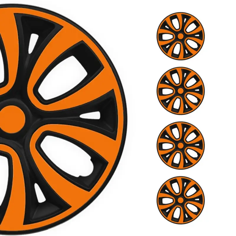 4x Radzierblende Radkappen für 14" Zoll Stahlfelgen Orange Matt Schwarz Neue Kollektion