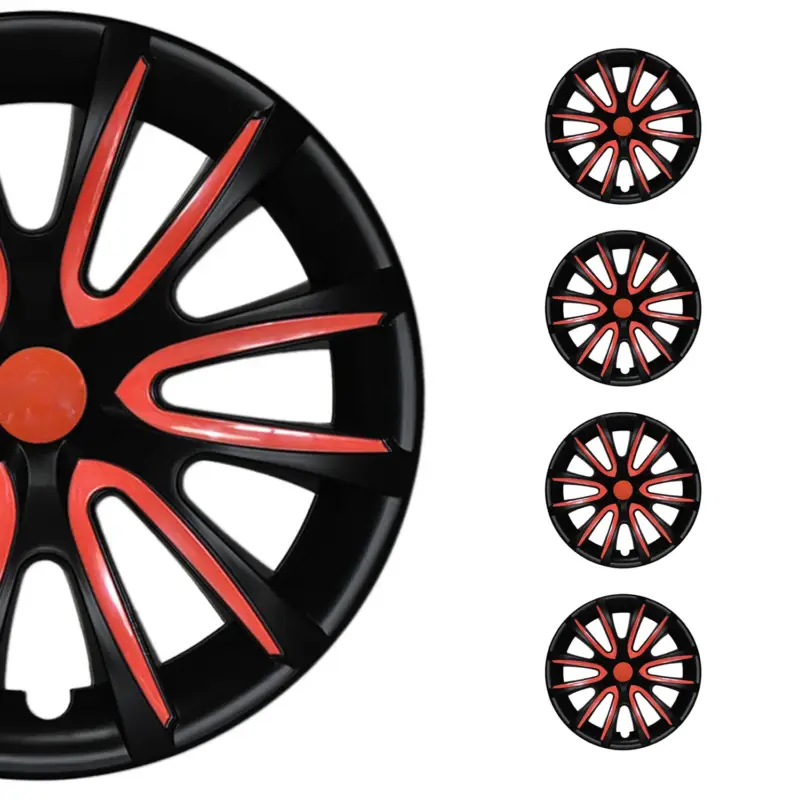 4x Radkappen Radzierblenden Radblenden für 15" Zoll Stahlfelgen Schwarz Rot Markenprodukt