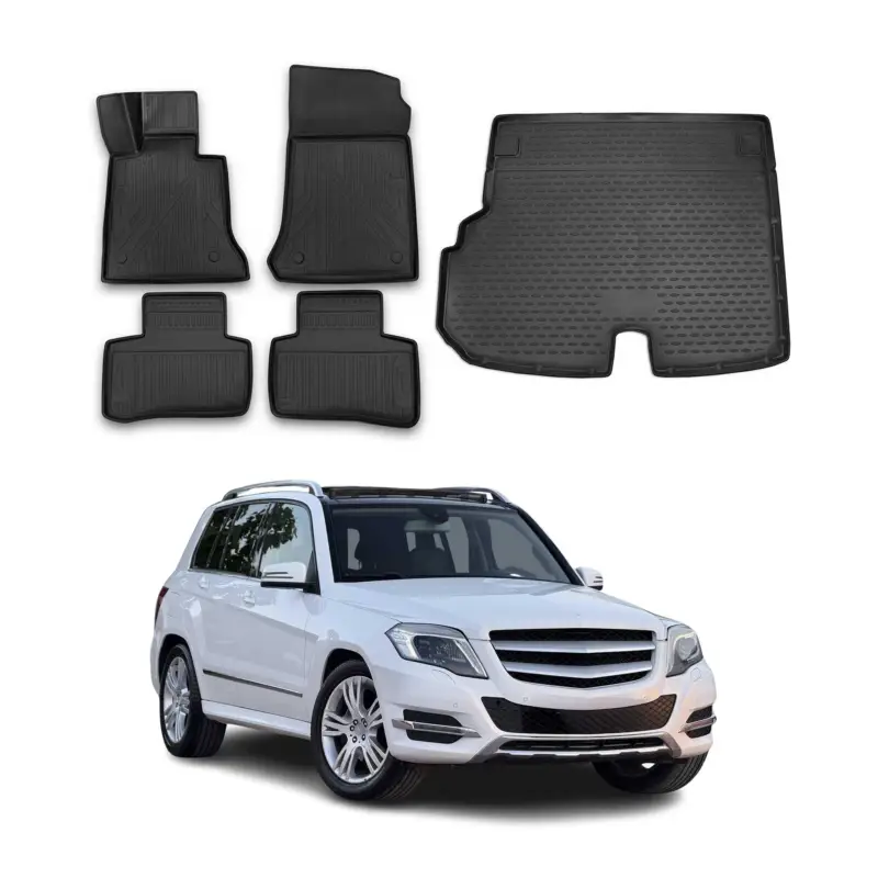 Preisknaller Fußmatten & Kofferraumwanne Set für Mercedes GLK X204 2013-2015 TPE Schwarz