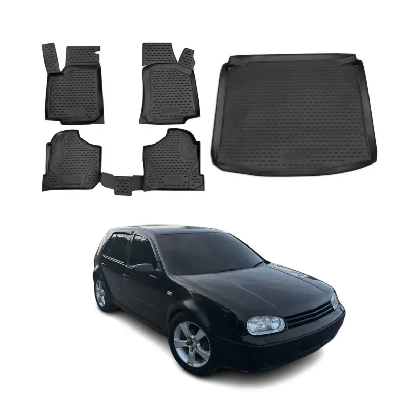 Fußmatten & Kofferraumwanne Set für VW Golf 1997-2006 Schrägheck TPE Schwarz Echt