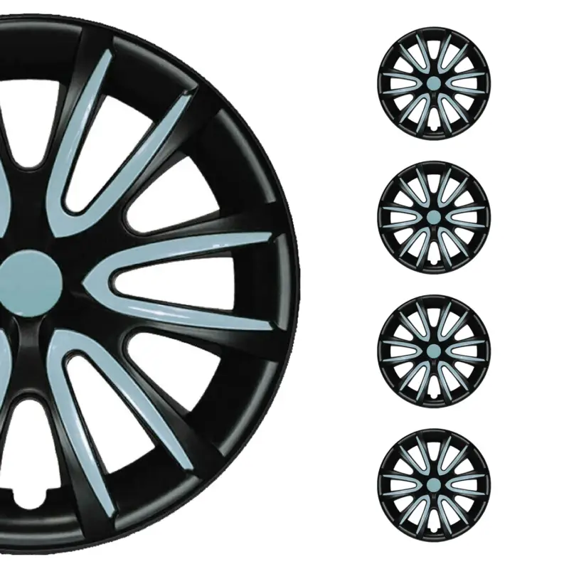 Highlight 4x Radkappen Radzierblenden für 14" Zoll Stahlfelgen Matt Schwarz Hell Blau