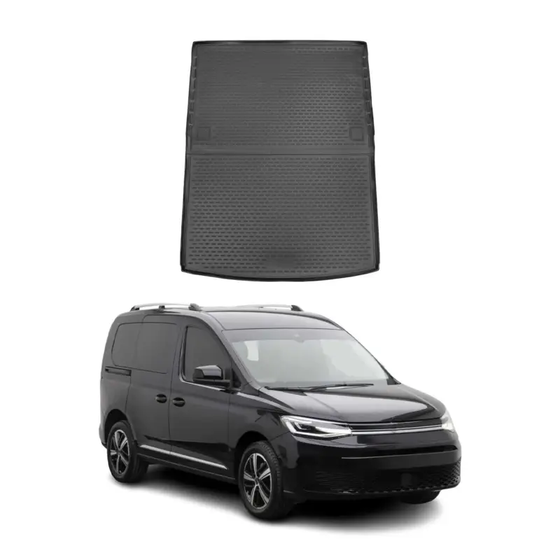 Jetzt Kaufen Kofferraummatte Kofferraumwanne für VW Caddy 2020-2026 Gummi TPE Schwarz