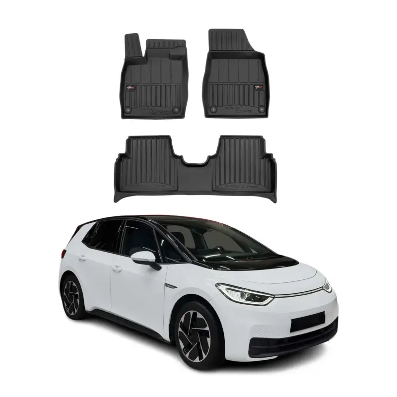 Markenware OMAC Gummi Fußmatten für VW ID.3 2020-2026 Premium TPE 3D Automatten Schwarz 3x