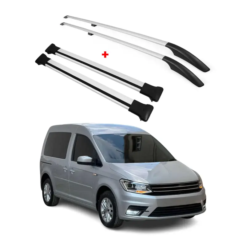 Dachreling + Dachträger SET für VW Caddy 2015-2020 Kurzer Alu Silber 4tlg Bestseller