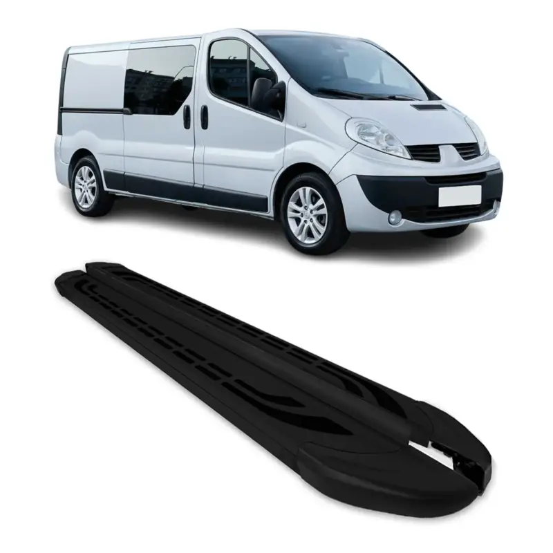 Billig Trittbretter Schweller Seitenbretter für Opel Vivaro 2001-2014 L2 Alu Schwarz