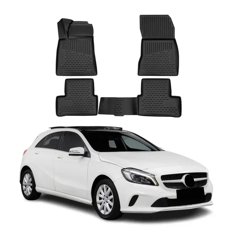Highlight OMAC Fußmatten für Mercedes A Klasse W176 2015-2018 TPE Automatten Schwarz 4tlg
