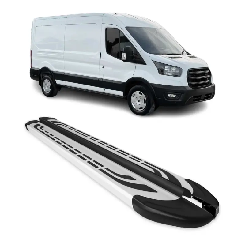 Bestpreis Trittbretter Seitenschweller für Ford e-Transit 2022-2026 L3 Silber Aluminium 2x