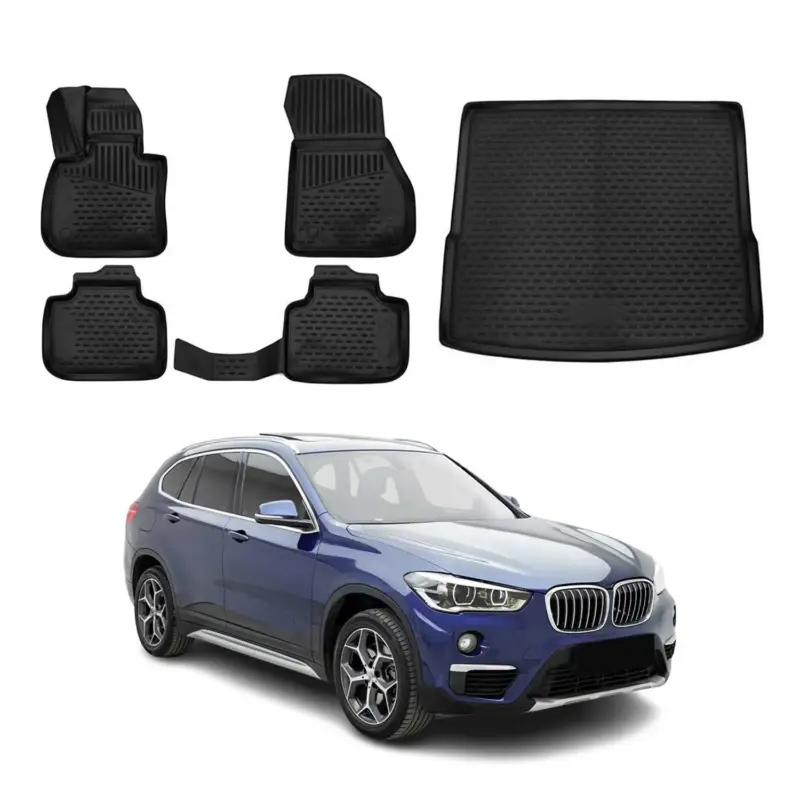 Super-Preis Fußmatten & Kofferraumwanne Set für BMW X1 F48 2015-2022 Gummi TPE Schwarz 5x