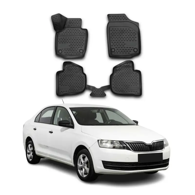 Markenware OMAC Gummimatten Fußmatten für Skoda Rapid Spaceback 2013-2019 TPE Schwarz 4x