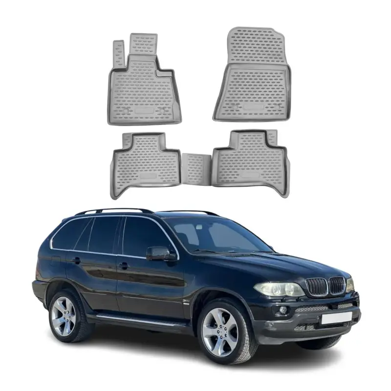 OMAC Gummimatten Fußmatten für BMW X5 E53 1999-2006 TPE Automatten Grau 4x Highlight