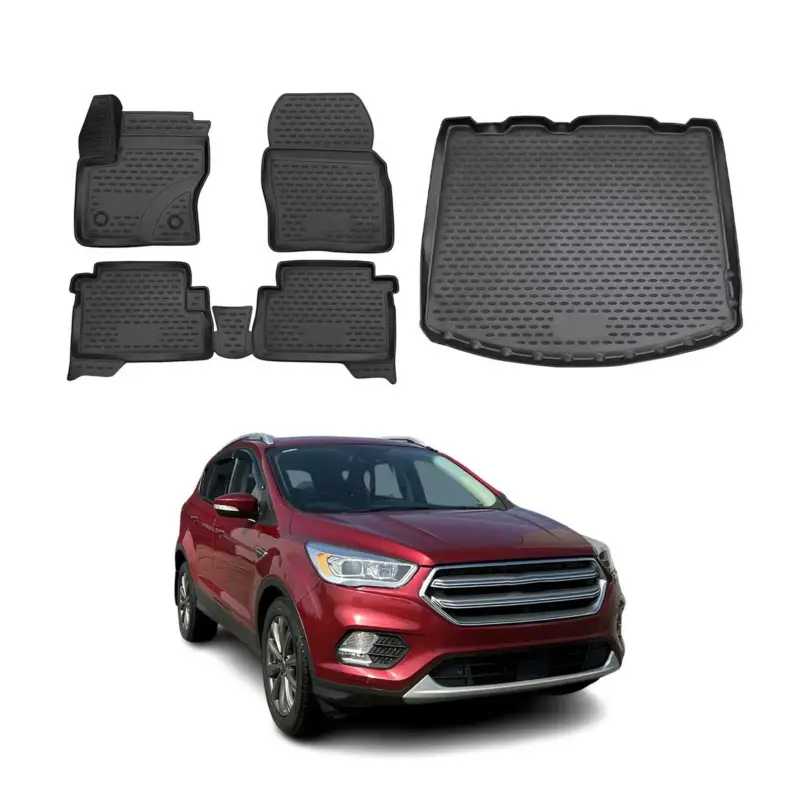 Online Kaufen Fußmatten & Kofferraumwanne Set für Ford Kuga II 2012-2019 Gummi TPE Schwarz 5x