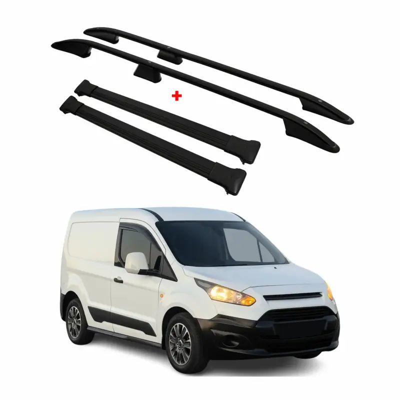 Markenware Dachreling + Dachträger für Ford Connect 2014-2024 L1 Kurzer RS Alu Schwarz 4x