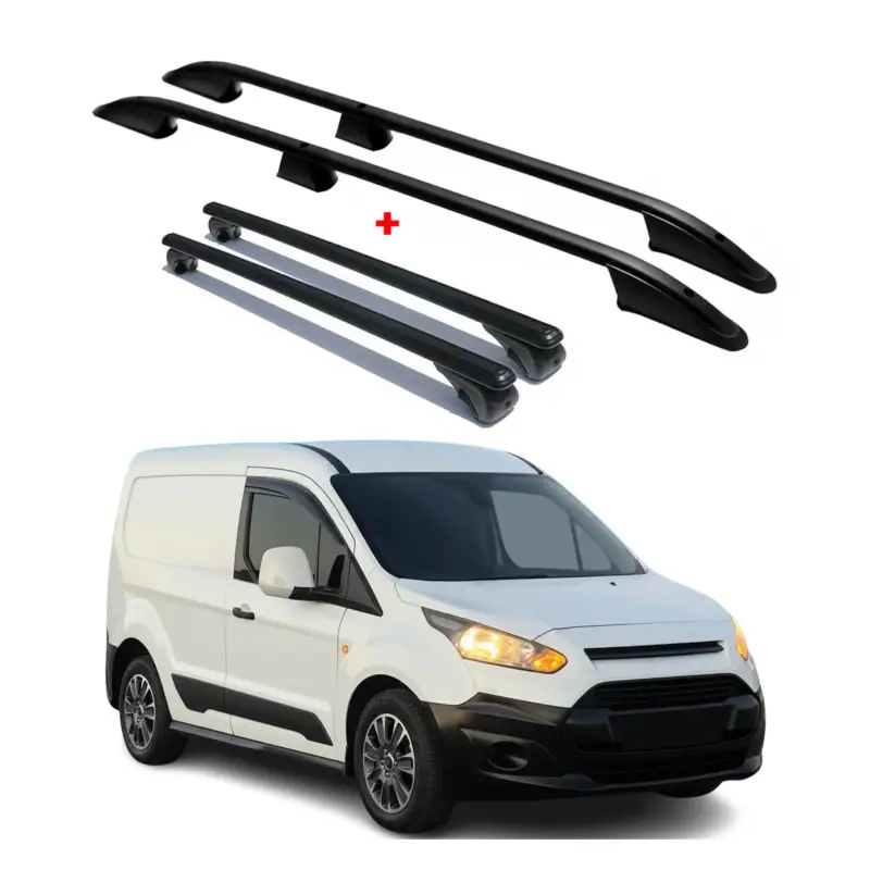 Dachreling + Dachträger für Ford Connect 2002-2013 L1 Kurzer RS Alu Schwarz 4x Neue Kollektion