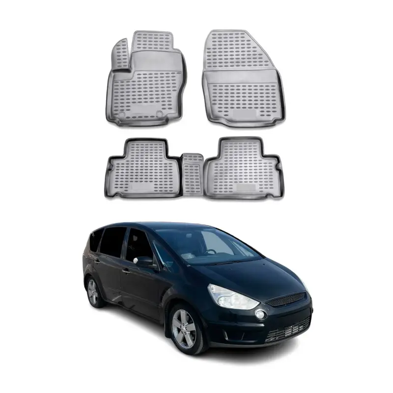 Geprüft OMAC Gummimatten Fußmatten für Ford S-Max 2006-2014 TPE Automatten Grau 4x