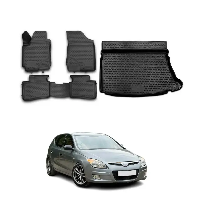 Fußmatten & Kofferraumwanne Set für Hyundai i30 2007-2011 Schrägheck TPE Schwarz Sonderangebot
