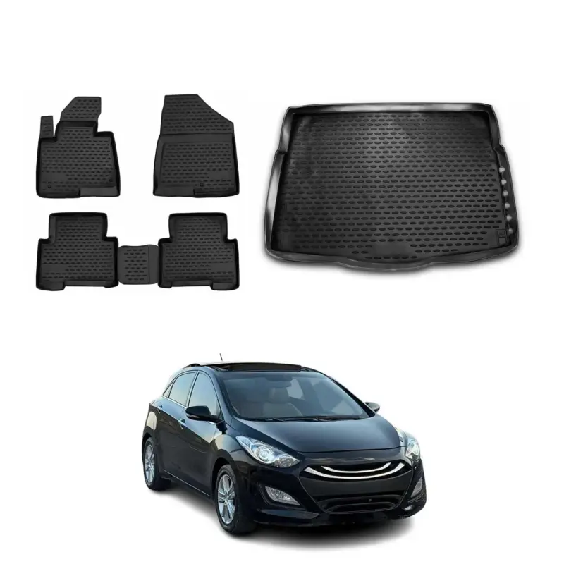 Fußmatten & Kofferraumwanne Set für Hyundai i30 2011-2016 5tür 3D TPE Schwarz Direkt Vom Hersteller