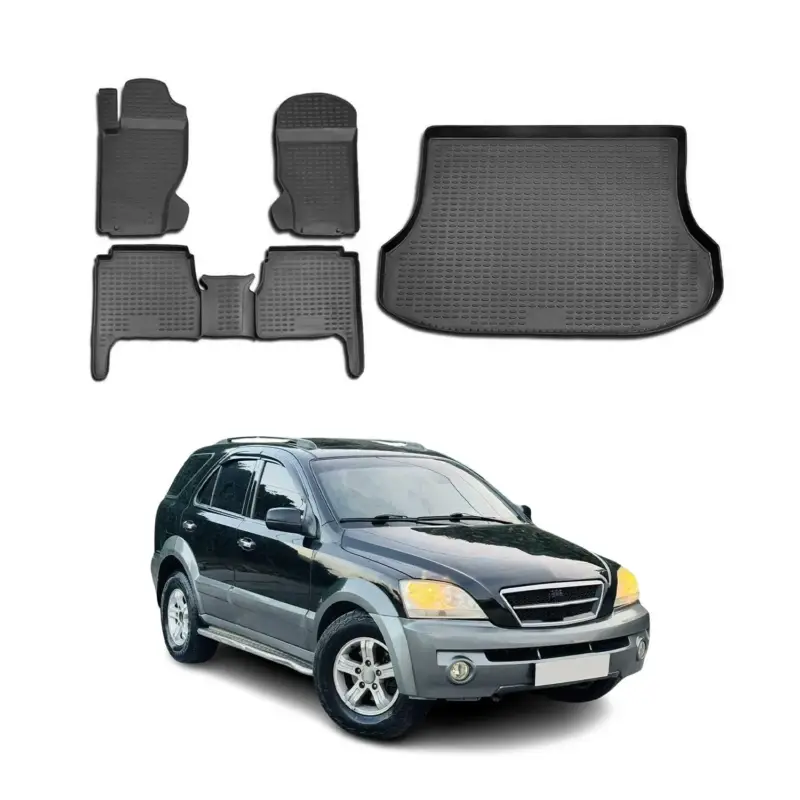 Preisreduziert Fußmatten & Kofferraumwanne Set für Kia Sorento 2003-2009 Gummi TPE Schwarz 5x