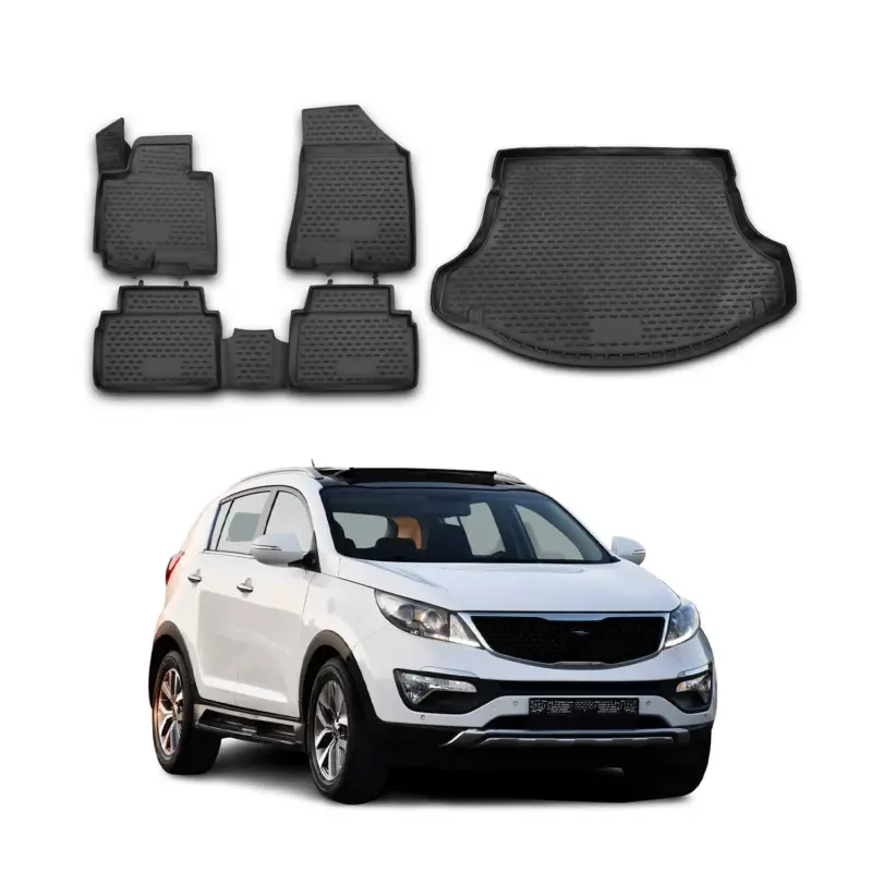 Geprüft Fußmatten & Kofferraumwanne Set für Kia Sportage 2010-2015 Gummi TPE Schwarz 5x