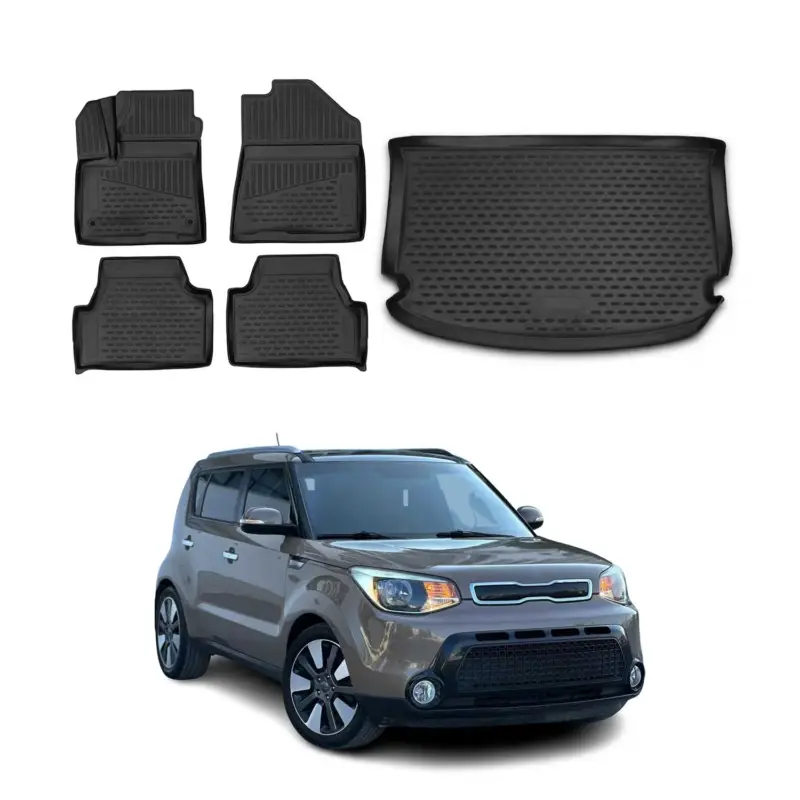 Jetzt Kaufen Fußmatten & Kofferraumwanne Set für Kia Soul 2014-2019 Gummi TPE Schwarz 5x
