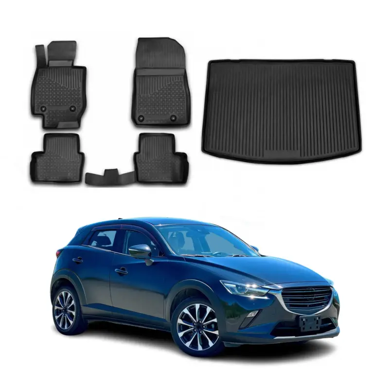 Fußmatten & Kofferraumwanne Set für Mazda CX-3 2015-2021 Gummi TPE Schwarz 5x Schnäppchen