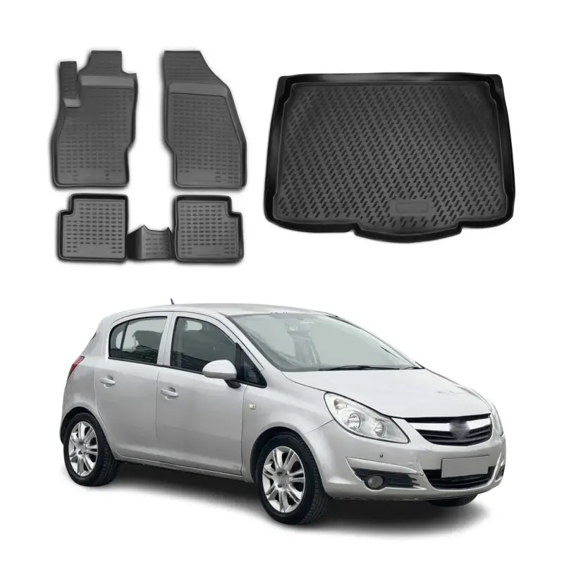 Fußmatten & Kofferraumwanne Set für Opel Corsa D 2006-2014 Gummi TPE Schwarz 5x Knallerangebot
