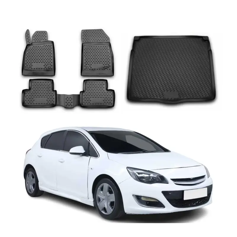 Fußmatten & Kofferraumwanne Set für Opel Astra J 2009-2015 Gummi TPE Schwarz 5x Abverkauf