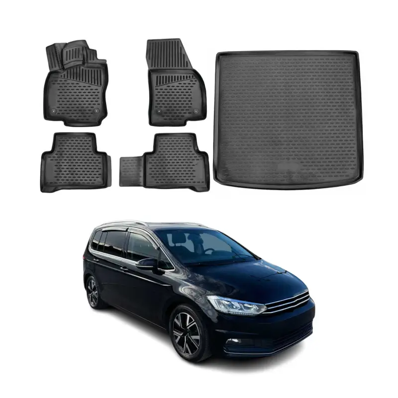 Fußmatten & Kofferraumwanne Set für VW Touran II 2015-2026 Gummi TPE Schwarz 5x Neue Ware