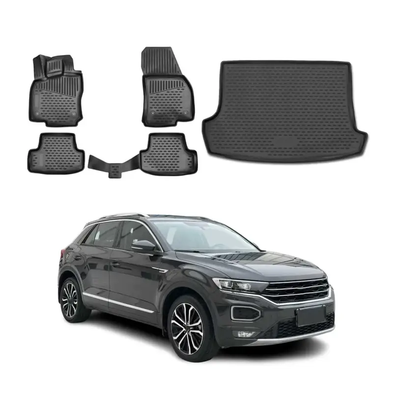 Fußmatten & Kofferraumwanne Set für VW T-Roc 2017-2025 Gummi TPE Schwarz 5x Preiswert