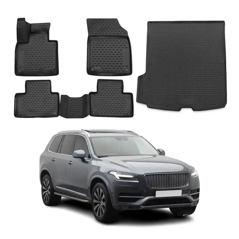 Markenprodukt Fußmatten & Kofferraumwanne Set für Volvo XC90 2015-2018 Gummi TPE Schwarz 5x