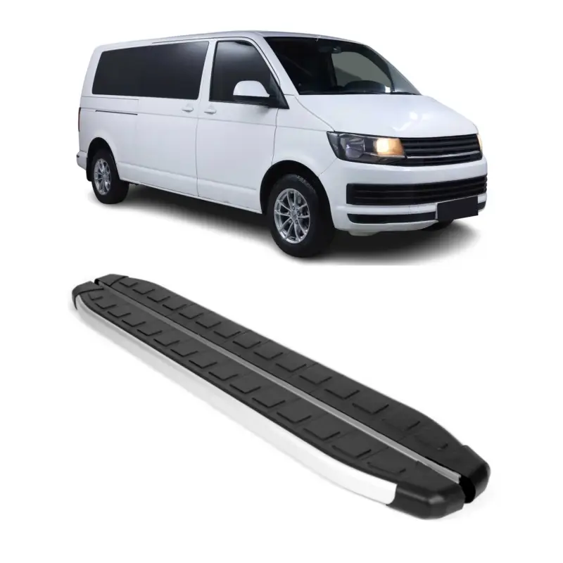 Markenprodukt Seitenbretter Trittbretter für VW T6 T6.1 Transporter 2015-22 L2 Alu Schwarz
