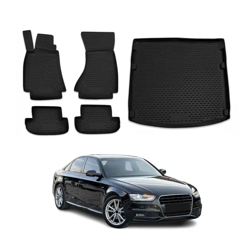 Fußmatten & Kofferraumwanne Set für Audi A4 B8 Limousine 2009-2016 Schwarz Online Kaufen