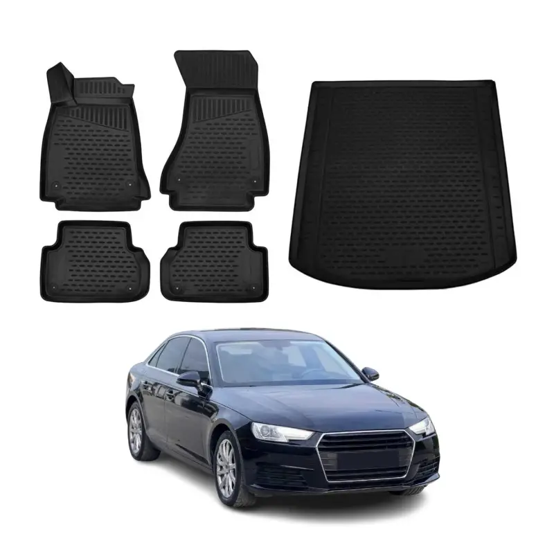 Markenprodukt Fußmatten & Kofferraumwanne Set für Audi A4 S4 B9 Limo 2016-2025 Gummi Schwarz